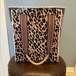 Consuela Leopard Print tote bag with Pink and Black Accents.  Like new!
